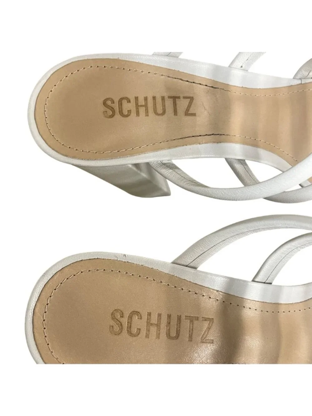 Schutz Felisa Leather Strappy Block Heel Sandals White Sz 8.5 Open Toe
